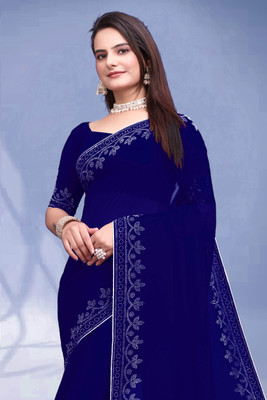 SHELDROM MART Embroidered Bollywood Georgette Saree(Blue)