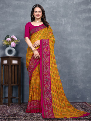 Kanooda Prints Printed Daily Wear Georgette Saree(Pink)