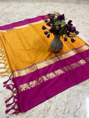 Mortal Textile Printed Handloom Cotton Silk Saree(White)