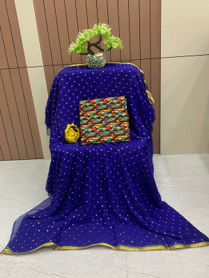 TOXEGO Polka Print Daily Wear Chiffon Saree(Dark Blue)