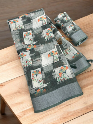 SJY Printed Assam Silk Linen Saree(Pack of 2, Multicolor)