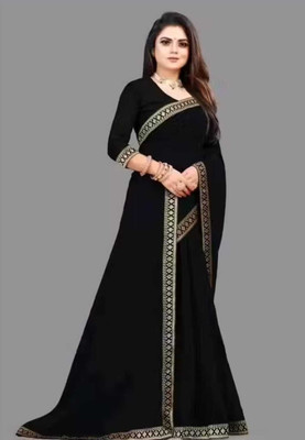 sachani Solid/Plain, Woven Mysore Georgette Saree(Black)