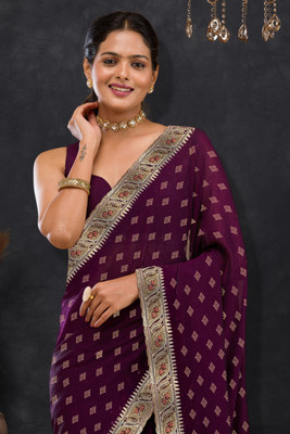 MADHUR HAND WORK ART Printed Bollywood Georgette Saree(Purple)