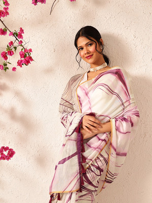 SILK ZONE Dyed Chanderi Cotton Blend Saree(Purple)