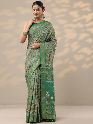 LIBAS Printed Daily Wear Silk Blend Saree(Green)
