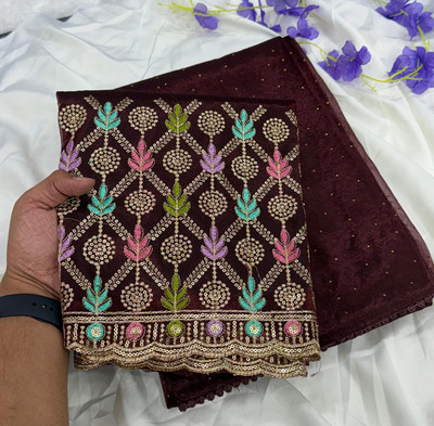 DG's Attire Embroidered Bollywood Chiffon Saree(Maroon)