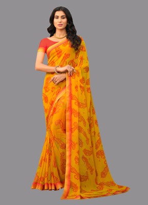 Gitanjali Fashions Floral Print Daily Wear Georgette Saree(Yellow)