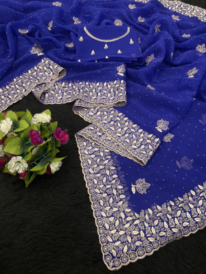 Radheradhey Embroidered Bollywood Organza Saree(Light Blue)