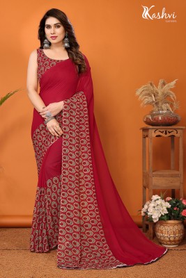 kashvi sarees Printed, Paisley Daily Wear Georgette Saree(Red)