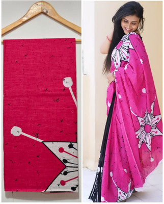 HG SAREES Printed Bollywood Mulmul Saree(Pink)