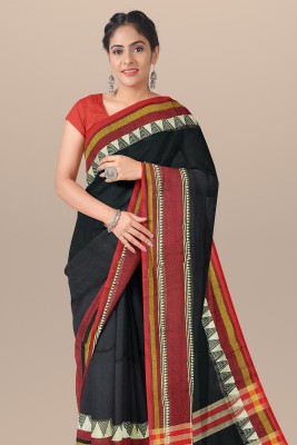 Bong ButiQ Self Design Madhubani Handloom Cotton Blend Saree(Black)