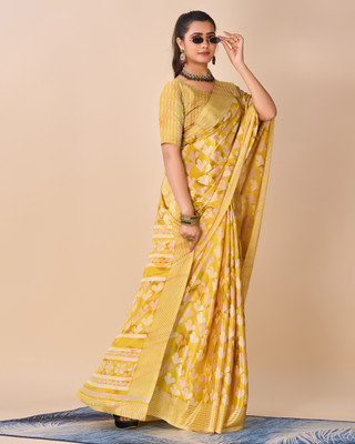 AVM SILK MILLS Printed Bollywood Crepe Saree(Yellow)