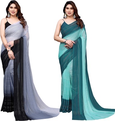 Anand Sarees Embellished, Solid/Plain Bollywood Satin Saree(Pack of 2, Grey, Black, Green, Light Blue)