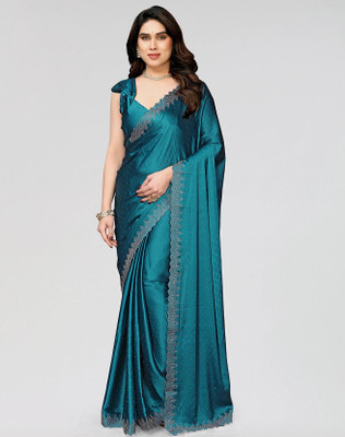 ANIRAV Embellished Bollywood Jimmy choo, Satin Saree(Blue)