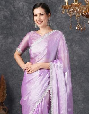 Samah Dyed, Embellished Bollywood Jimmy choo, Chiffon Saree(Purple)