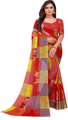 Saadhvi Floral Print Kanjivaram Georgette Saree(Red)