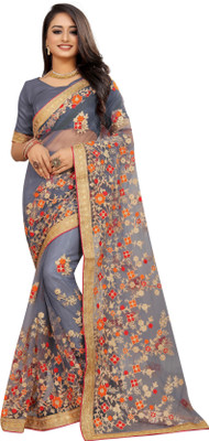 YASHVI Embroidered Bollywood Net Saree(Grey)