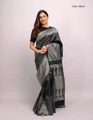 Lotshot Bazar Woven Banarasi Silk Blend Saree(Black)
