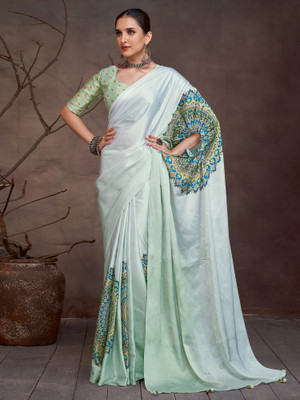 Sareemall Digital Print Bollywood Satin Saree(Light Green)