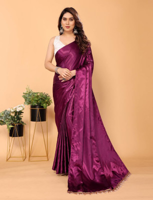Apnisha Solid/Plain Bollywood Satin Saree(Purple)