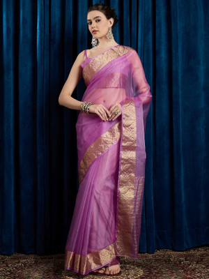 Divastri Woven Bollywood Organza Saree(Purple)