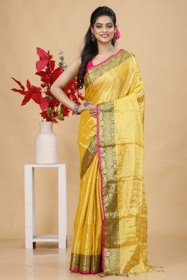 Bong ButiQ Embellished Handloom Tissue Saree(Yellow)