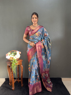 Pandadi Saree Printed Bollywood Cotton Silk Saree(Grey)