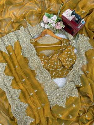 samu Embellished, Embroidered Bollywood Jimmy choo Saree(Yellow)