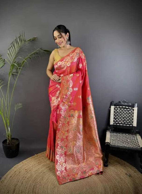 CP TEXTILE Embellished, Printed Banarasi Art Silk Saree(Pink)