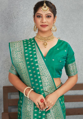parthfabric Self Design, Printed Banarasi Art Silk, Jacquard Saree(Green)