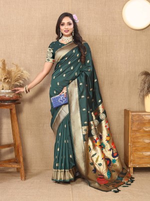 Zeekha Woven Paithani Pure Silk Saree(Green)