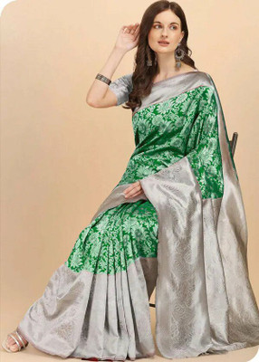 KP CREATION Self Design Bollywood Jacquard Saree(Silver)