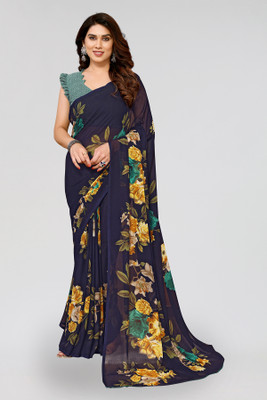 Moda Rapido Floral Print Daily Wear Georgette Saree(Blue)