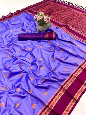 Tanishika creation Solid/Plain Banarasi Silk Blend Saree(Maroon, Purple)