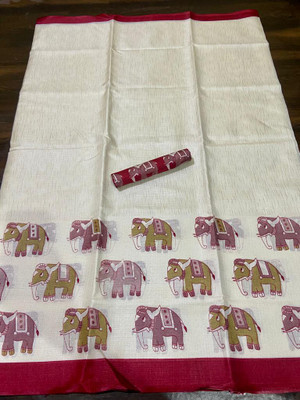 Gugaliya Printed Kalamkari Cotton Blend, Art Silk Saree(Multicolor)