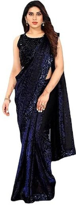 nilaksh enterprise Embroidered Bollywood Lycra Blend Saree(Dark Blue)