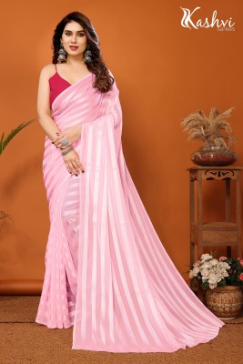 kashvi sarees Embellished, Striped, Self Design Bollywood Satin Saree(Pink)