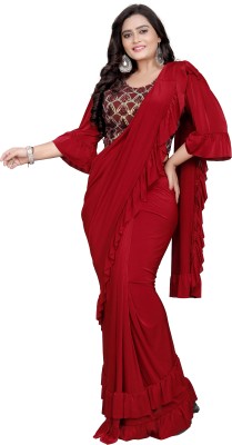 westro culture Embellished, Embroidered, Self Design, Woven Bollywood Lycra Blend Saree(Maroon)