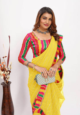 Sareez House Self Design Bollywood Georgette Saree(Yellow)
