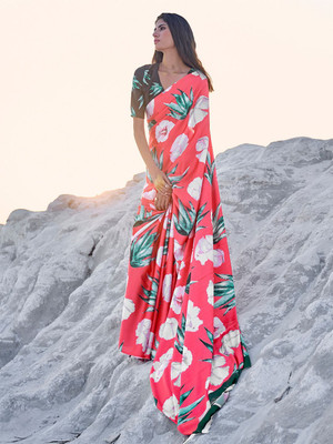 ANOUK Printed Daily Wear Crepe Saree(Pink)