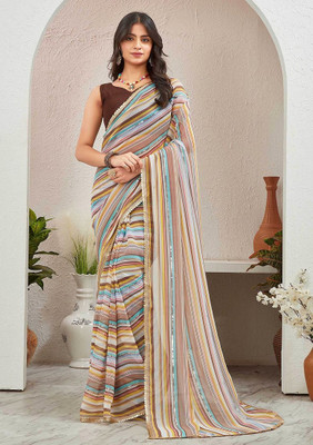 AVSAR PRINTS Geometric Print Bollywood Georgette Saree(Brown)