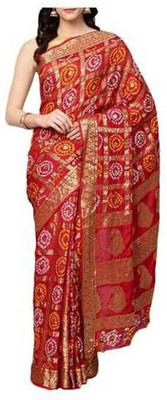 Shri Vinayak Woven Bandhani Art Silk Saree(Red)