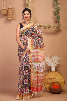 Anuttara Animal Print Kota Doria Cotton Silk Saree(Multicolor)