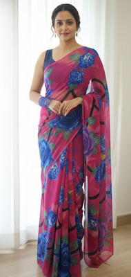 HOUSEOFSADNA Floral Print Daily Wear Georgette Saree(Pink)