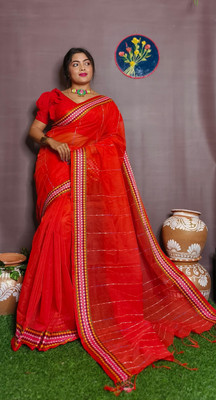 PRANATI ENTERPRISE Self Design Handloom Cotton Silk Saree(Red)