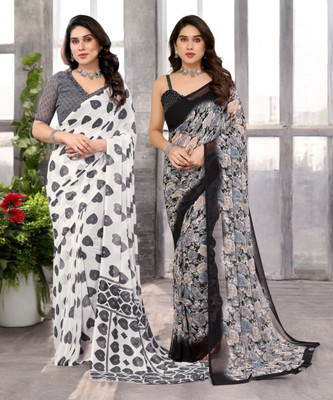 Moda Rapido Printed Bollywood Georgette Saree(Pack of 2, Multicolor)