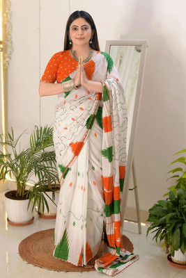 VCREATION Printed Bollywood Cotton Linen Saree(Multicolor)