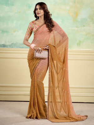 ANOUK Printed Banarasi Georgette Saree(Orange)
