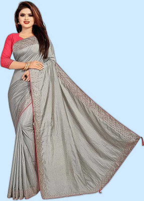 VRINDITA FASHION Embroidered Bollywood Georgette Saree(Grey)