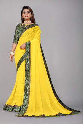 Mandani & Co. Solid/Plain Daily Wear Georgette Saree(Yellow)